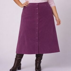 20W • Woman Within • Corduroy Skirt - Deep Claret Purple Button-Down Skirt